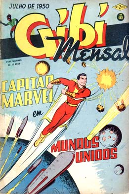 Revista Gibi com Capitão Marvel. Imagem ilustrativa texto quadrinho nacional.