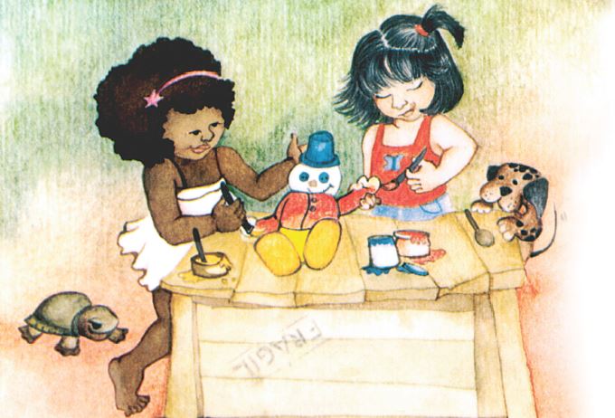 Meninas fazendo receita de bonequinho doce. O Bonequinho Doce, página 10.
